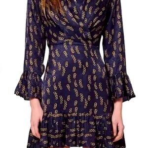Sandro Paris Milly Dress Chain Link Print w Long Sleeves.silk/viscose